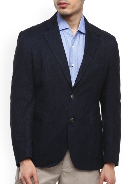 

HACKETT LONDON Men Black Solid Single Breasted Casual Blazer