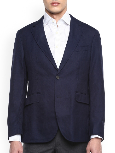 

HACKETT LONDON Men Navy Blue Single Breasted Pure Woollen Formal Blazer