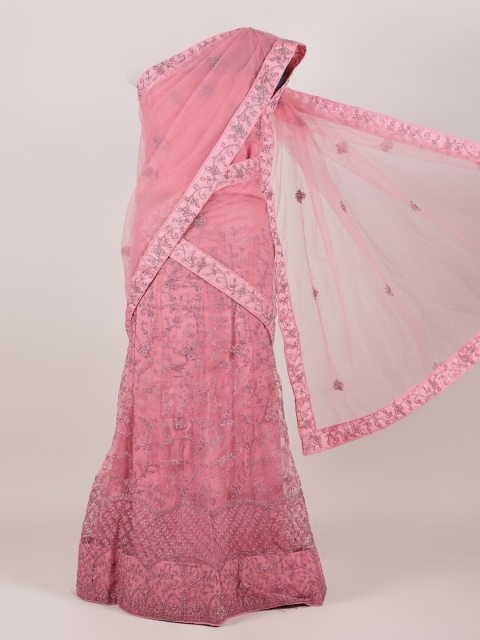 

Pothys Pink Embroidered Semi-Stitched Lehenga & Unstitched Blouse With Dupatta