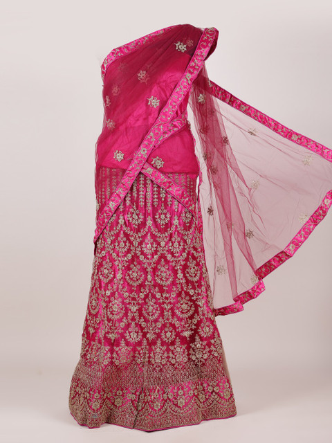 

Pothys Women Magenta Embroidered Semi-Stitched Net Lehenga Pawadai
