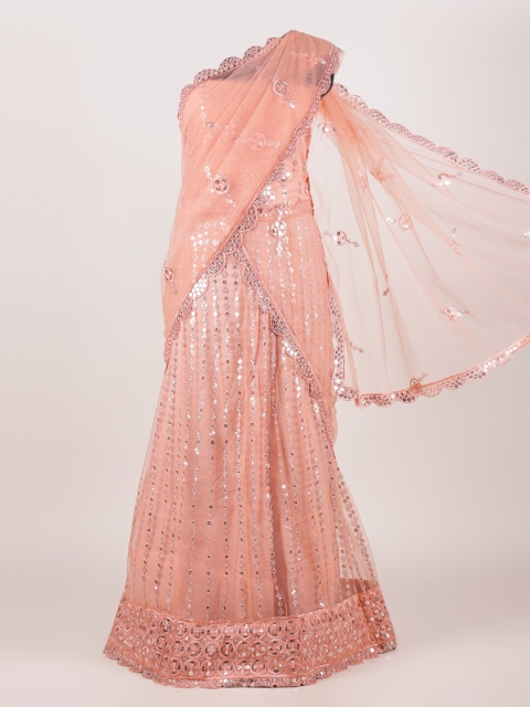 

Pothys Peach-Coloured & Gold-Toned Embroidered Semi-Stitched Half Saree