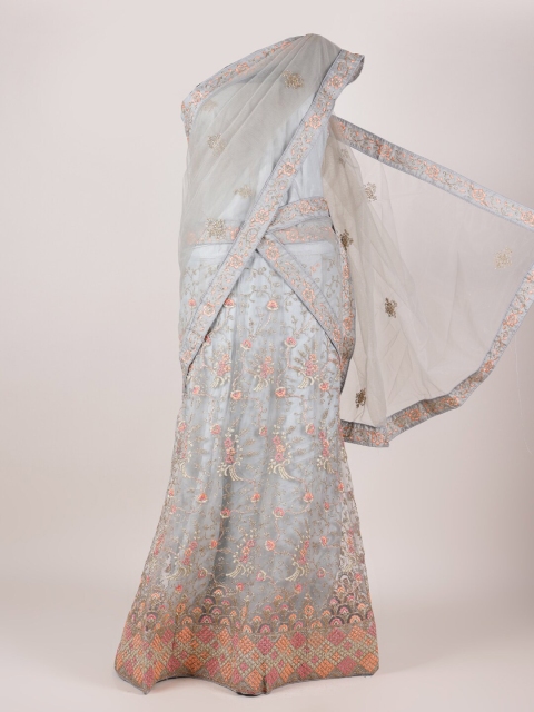 

Pothys Grey Embroidered Semi-Stitched Lehenga & Unstitched Blouse With Dupatta