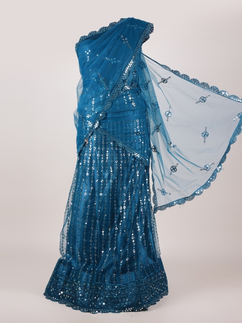 

Pothys Blue Embroidered Sequinned Semi-Stitched Half Saree