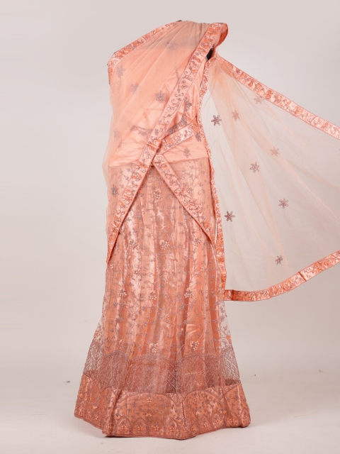 

Pothys Peach-Coloured Embellished Semi-Stitched Lehenga Choli with Dupatta