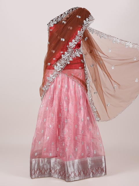 

Pothys Brown & Pink Embroidered Semi-Stitched Half Saree