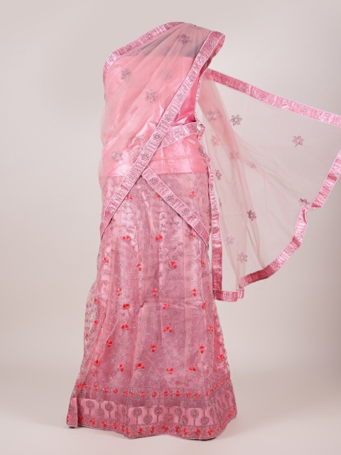 

Pothys Pink Embellished Semi-Stitched Lehenga Choli with Dupatta