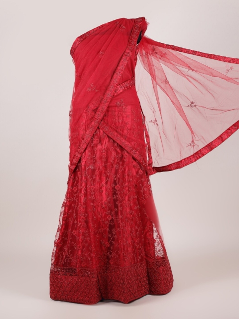 

Pothys Maroon Embroidered Unstitched Lehenga & Blouse With Dupatta