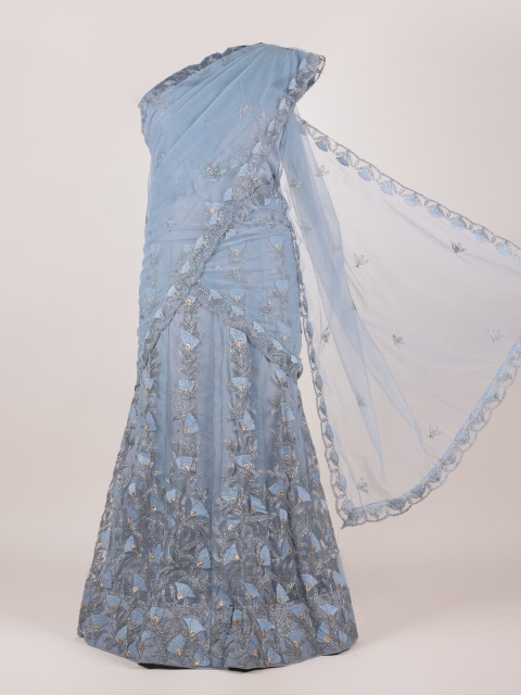 

Pothys Grey Embroidered Unstitched Lehenga & Blouse With Dupatta