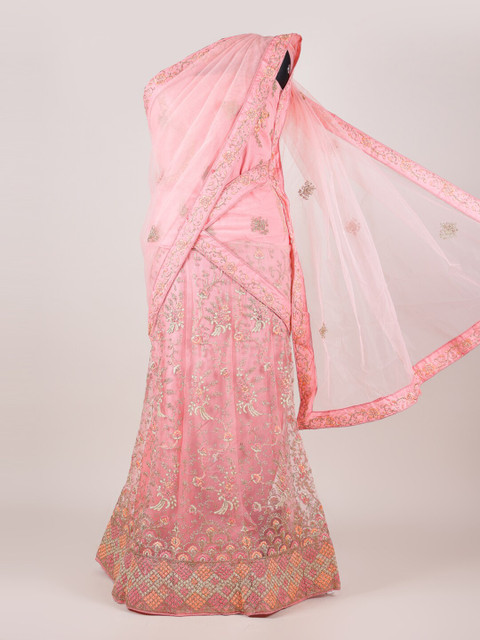 

Pothys Peach-Coloured Embellished Semi-Stitched Lehenga Choli with Dupatta