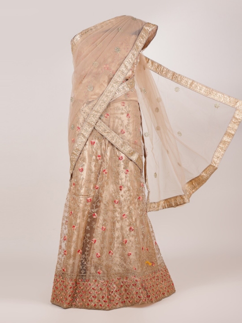 

Pothys Brown Embellished Semi-Stitched Lehenga & Unstitched Blouse With Dupatta