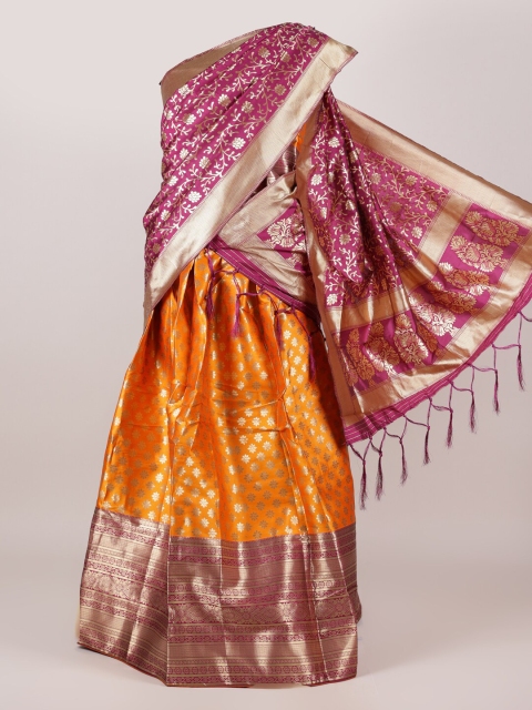 

Pothys Purple & Orange Unstitched Lehenga & Blouse With Dupatta