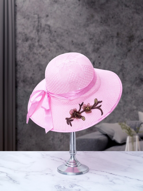 

Golden Peacock Women Pink Woven Design & Embroidered Sun Hat