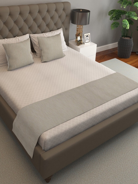 

S9home by Seasons Taupe Solid 1 Bed Runner Set With 2 Reversible Cushion Covers