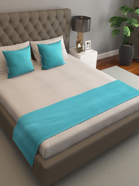

S9home by Seasons Turquoise Blue Striped Bed Runner with Cushion Covers