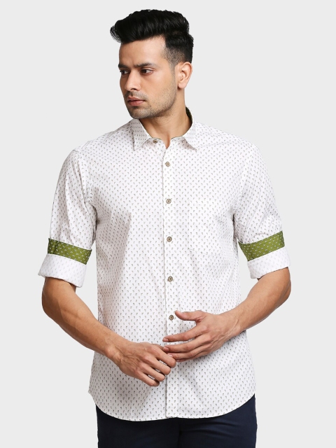 

ColorPlus Men White Tailored Fit Printed Cotton Casual Shirt