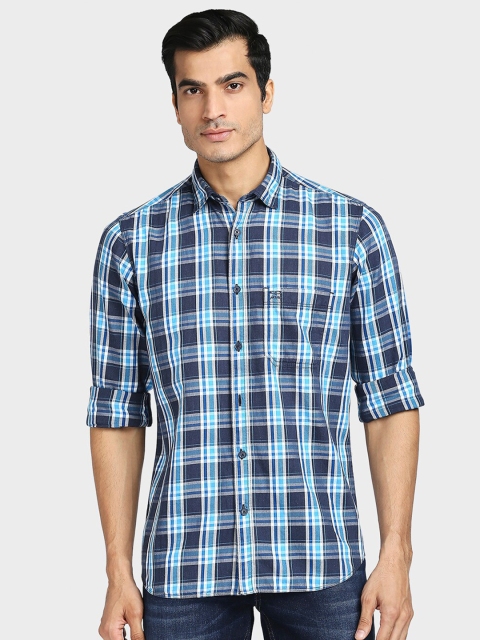 

ColorPlus Men Blue Tailored Fit Tartan Checks Checked Casual Shirt