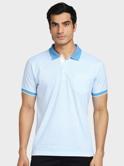 

ColorPlus Men Blue Printed Polo Collar Regular Fit Cotton T-shirt