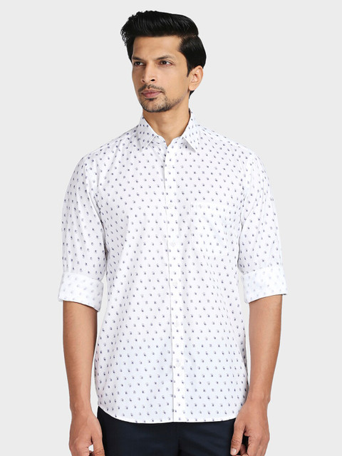 

ColorPlus Men White Slim Fit Printed Cotton Casual Shirt