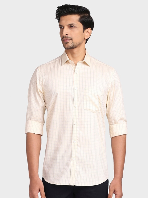 

ColorPlus Men Yellow Tailored Fit Checked Cotton Casual Shirt