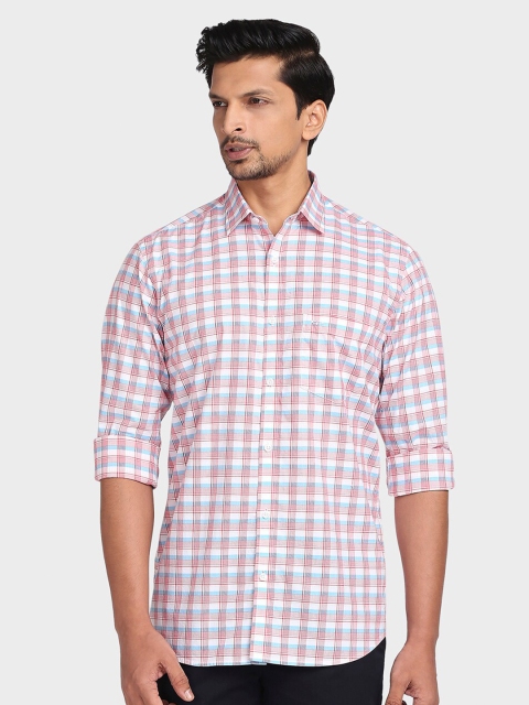 

ColorPlus Men Coral Red & White Tailored Fit Checked Cotton Casual Shirt