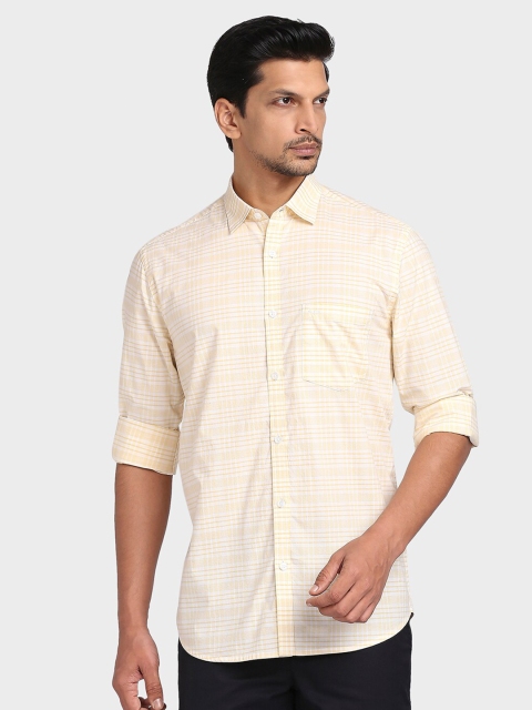 

ColorPlus Men Yellow Tailored Fit Checked Cotton Casual Shirt