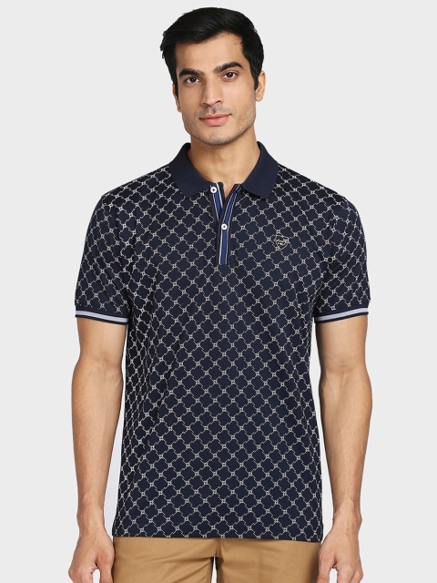 

ColorPlus Men Blue & White Printed Polo Collar Cotton T-shirt