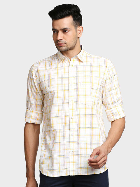 

ColorPlus Men Yellow Tailored Fit Checked Casual Shirt