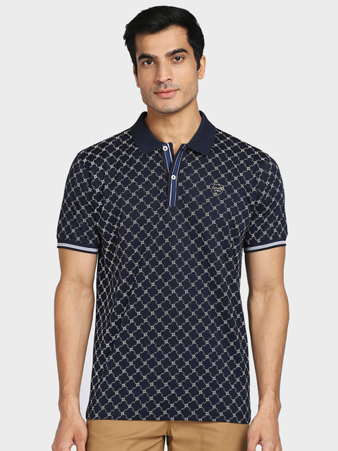

ColorPlus Plus Size Men Blue Printed Polo Collar Cotton T-shirt