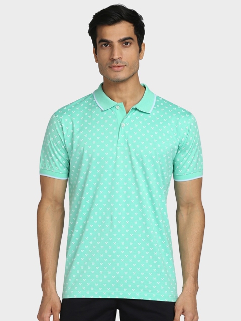 

ColorPlus Men Sea Green & White Printed Polo Collar Cotton T-shirt