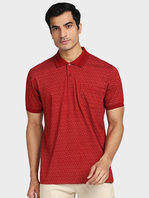

ColorPlus Men Maroon Printed Polo Collar Cotton T-shirt