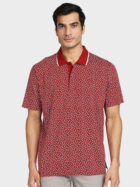 

ColorPlus Men Maroon Floral Printed Polo Collar Cotton T-shirt