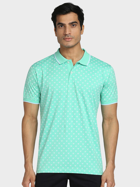 

ColorPlus Men Mint Green Printed Polo Collar Cotton T-shirt