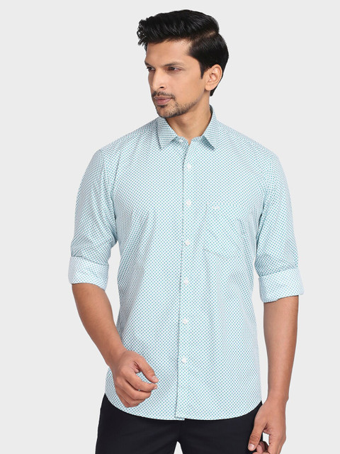 

ColorPlus Men Sea Green & White Tailored Fit Printed Cotton Casual Shirt