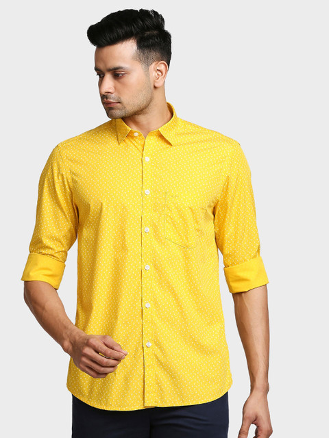 

ColorPlus Men Yellow Slim Fit Printed Cotton Casual Shirt