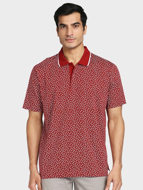 

ColorPlus Men Maroon Floral Printed Polo Collar T-shirt
