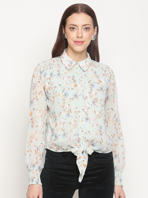 

METTLE Green & Blue Floral Printed Shirt Style Top