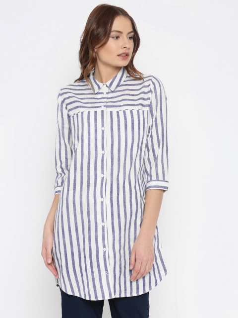 

Vero Moda Women Blue & White Striped Longline Casual Shirt
