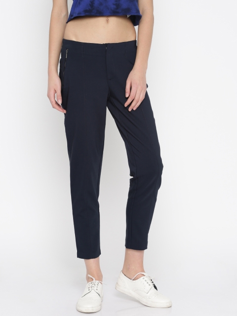 

Vero Moda Women Navy Solid Cigarette Trousers, Navy blue