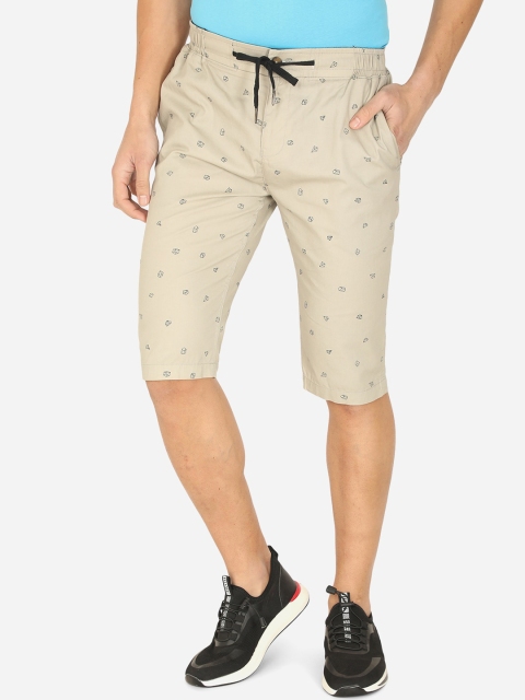 

JADE BLUE Men Beige Printed Cotton Regular Fit Three Fourth Shorts
