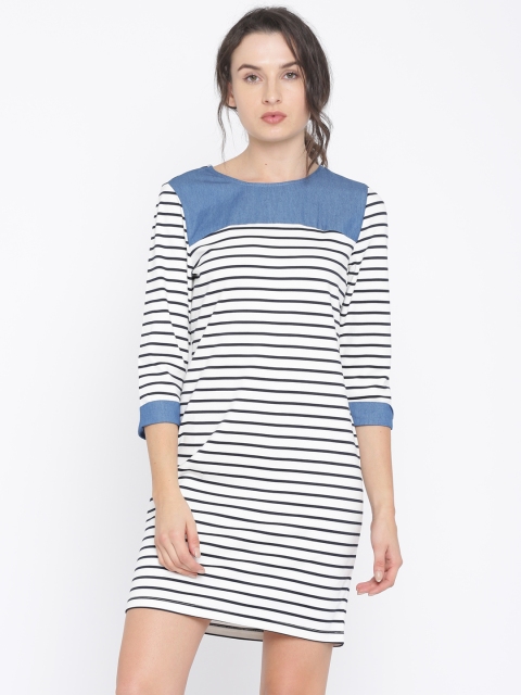 

Vero Moda Women White & Navy Striped Jersey Dress