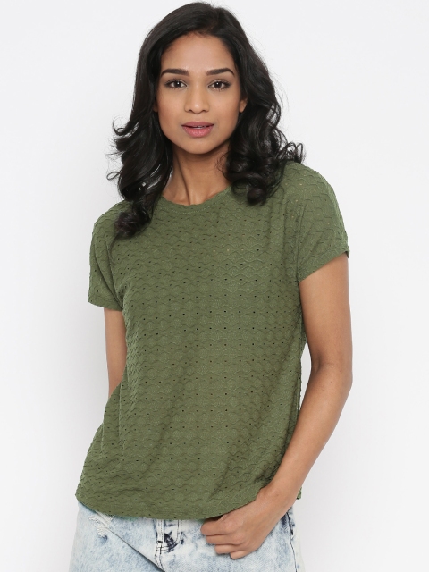 

Vero Moda Olive Green Self-Design Top