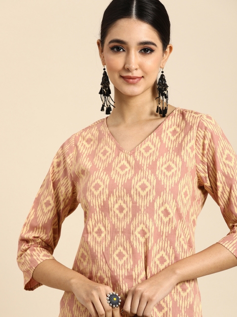 

Anouk Women Coral & Yellow Printed Pure Cotton Kurta