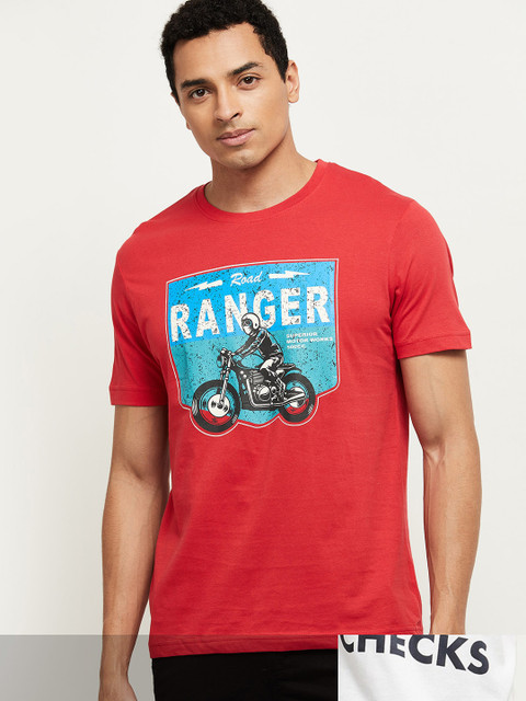 

max Men Pack Of 2 Red & White Printed Pure Cotton T-shirts