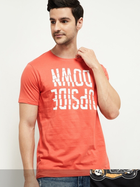 

max Men Pack Of 2 Red & Black Printed Pure Cotton T-shirts