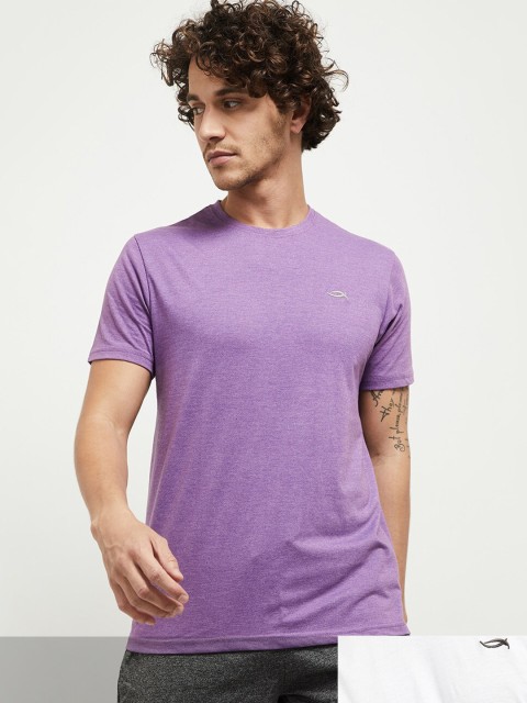 

max Men Pack Of 2 Purple & White Solid T-shirts