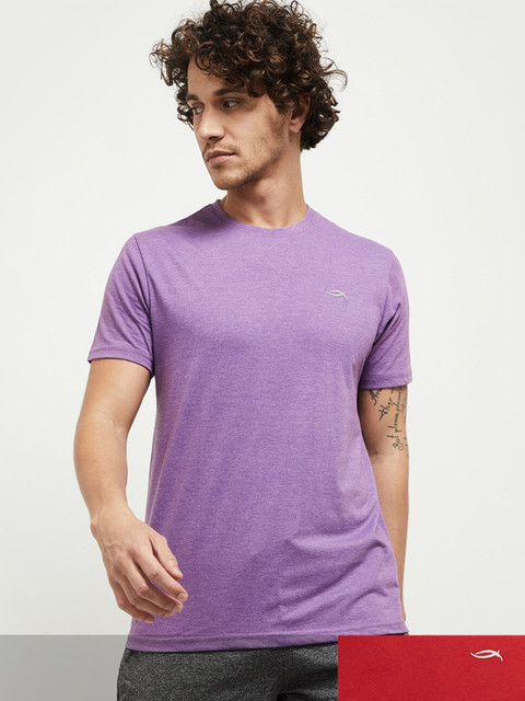 

max Men Pack Of 2 Red & Purple Solid T-shirts
