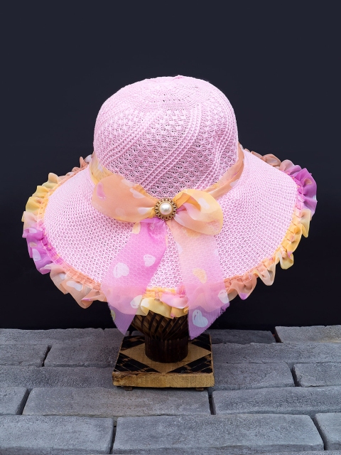 

Golden Peacock Women Pink Woven-Design Straw Sun Hat