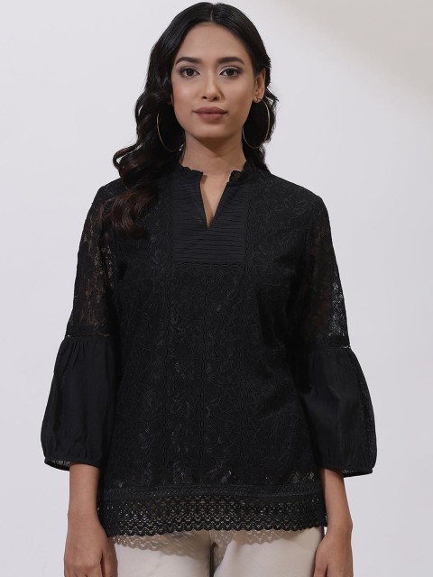 

Lakshita Women Black Mandarin Collar Lace Tunic