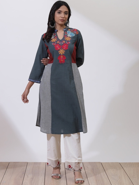 

Lakshita Women Green & Red Embroidered Mirror Work Kurta