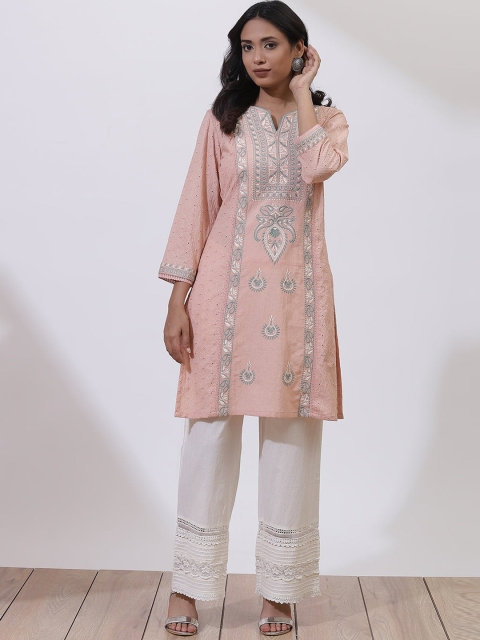 

Lakshita Peach-Coloured Ethnic Motifs Embroidered Kurti